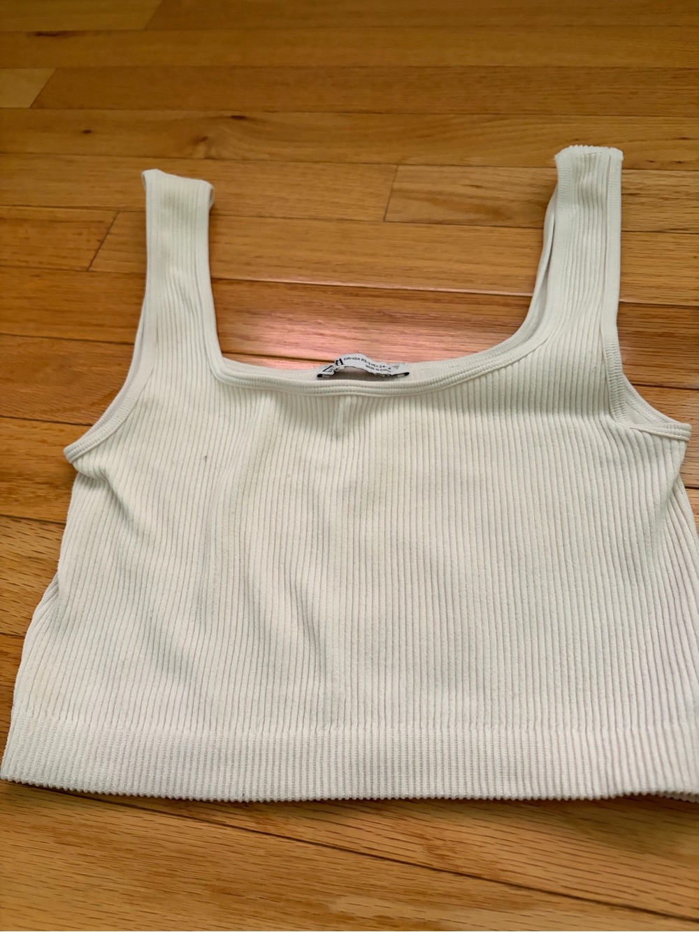 Zara Cream Ribbed Square-Neck Crop Tank, size Small